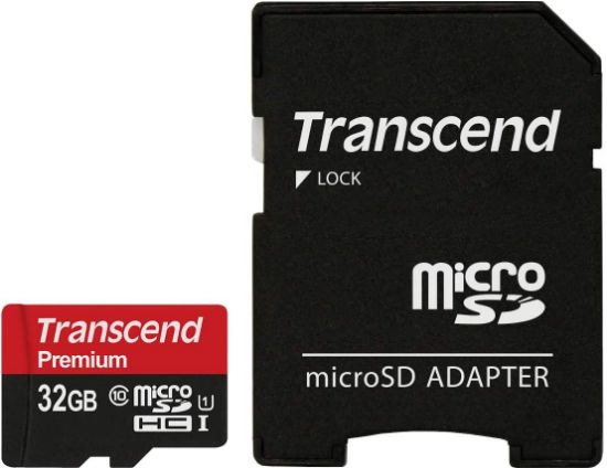  Зображення Модуль флеш-пам'яті TRANSCEND 32GB microSDHC Class10 UHS-I (R 60 MB/s) w/adaptor 